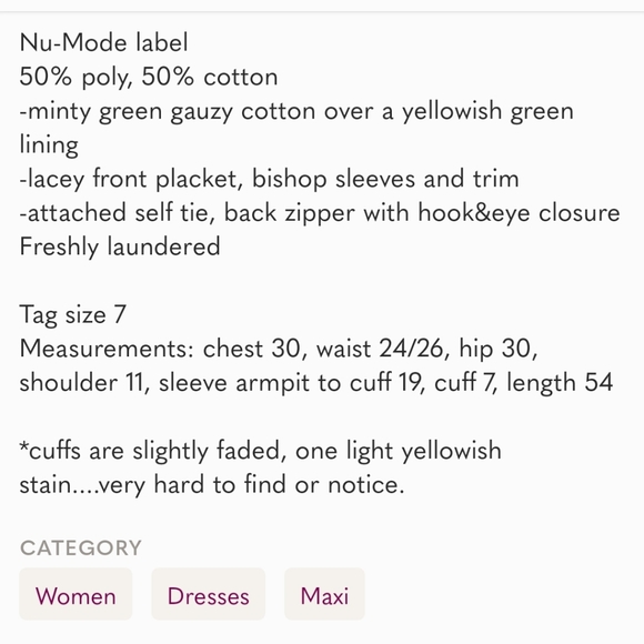 Vintage Cotton Gauze Mint Lace Prairie Maxi Dress Sz XS - Picture 10 of 10